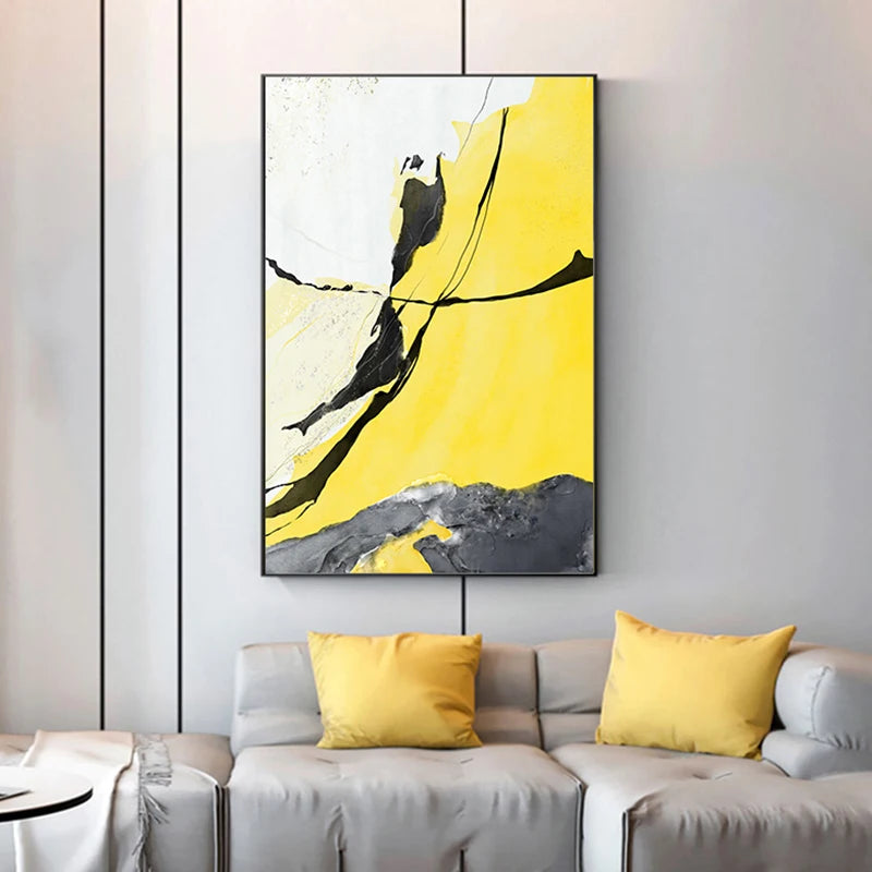 Large Abstract Yellow and Black Canvas