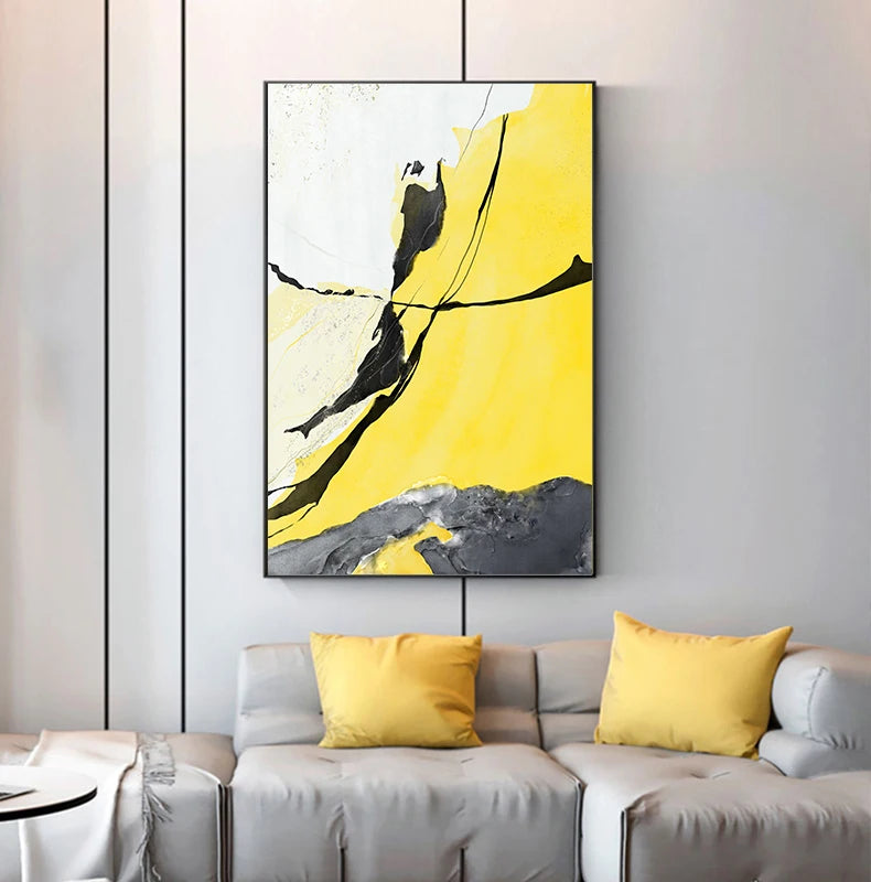 Large Abstract Yellow and Black Canvas