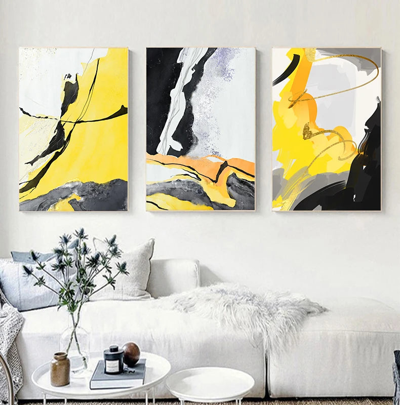 Large Abstract Yellow and Black Canvas