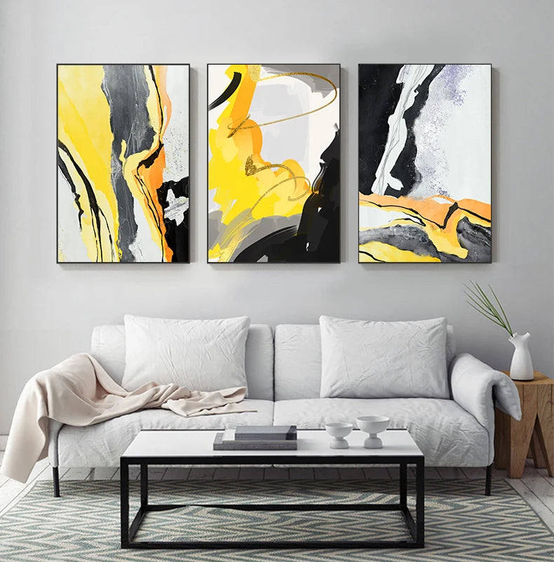 Large Abstract Yellow and Black Canvas