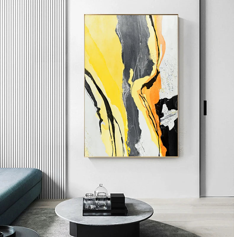 Large Abstract Yellow and Black Canvas