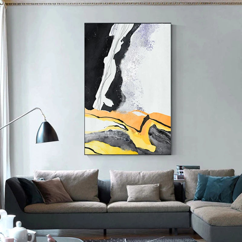 Large Abstract Yellow and Black Canvas