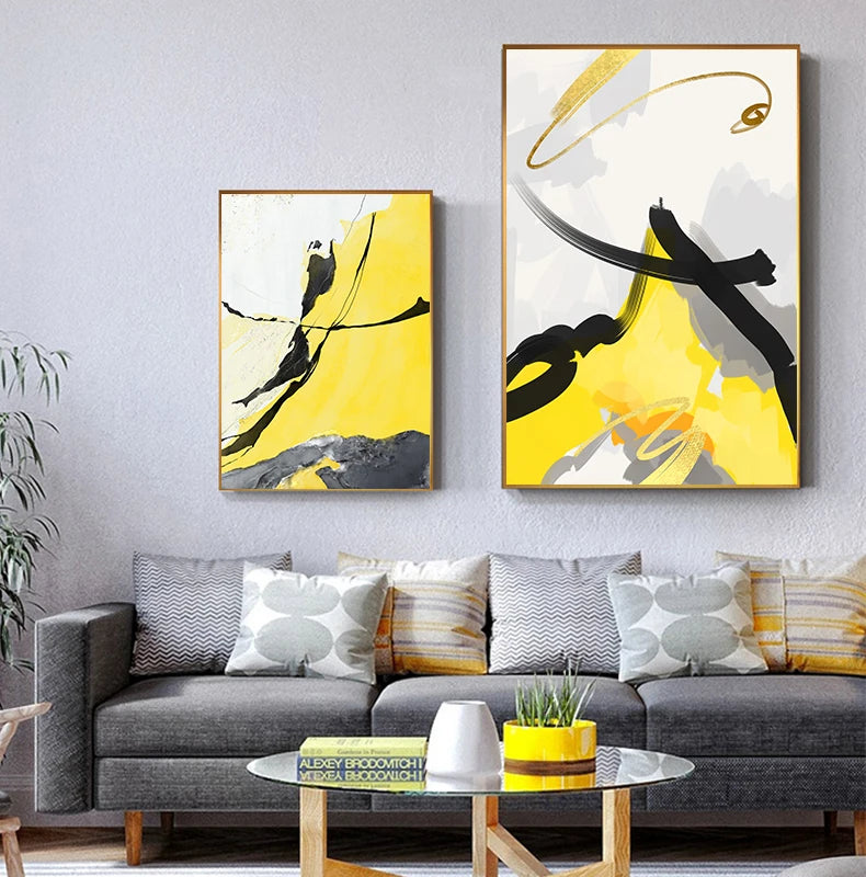 Large Abstract Yellow and Black Canvas