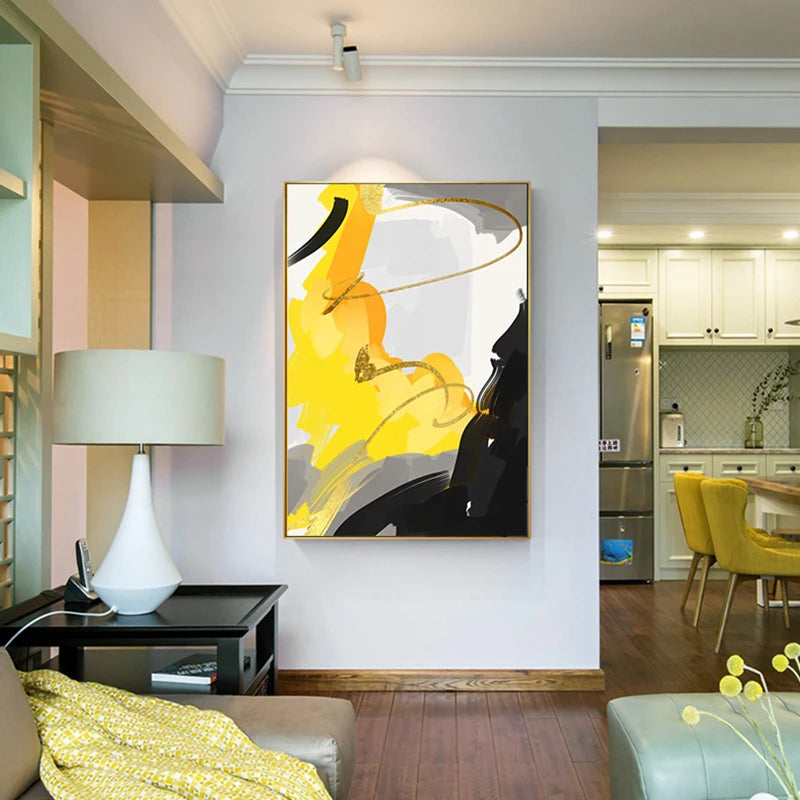 Large Abstract Yellow and Black Canvas