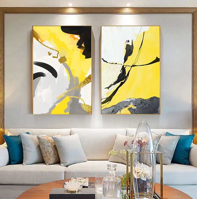 Large Abstract Yellow and Black Canvas