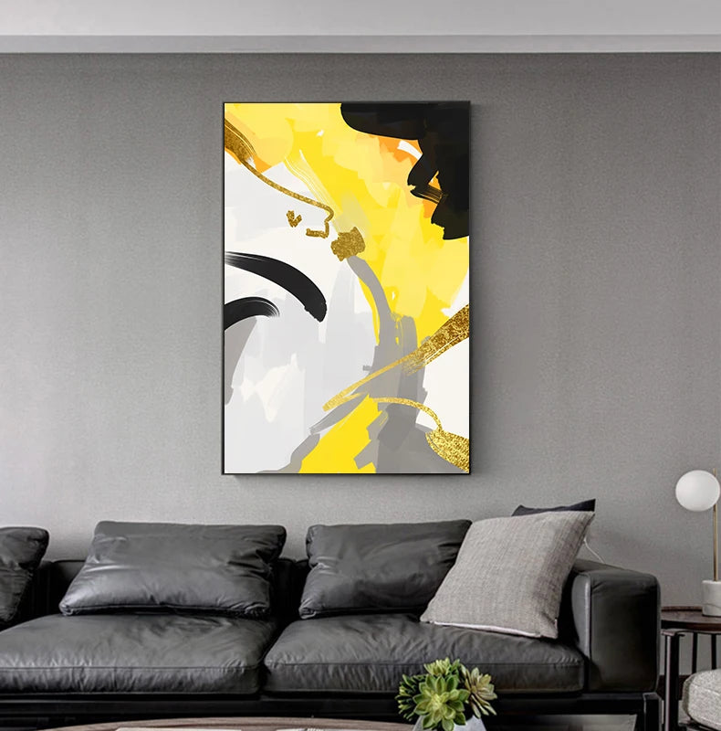 Large Abstract Yellow and Black Canvas