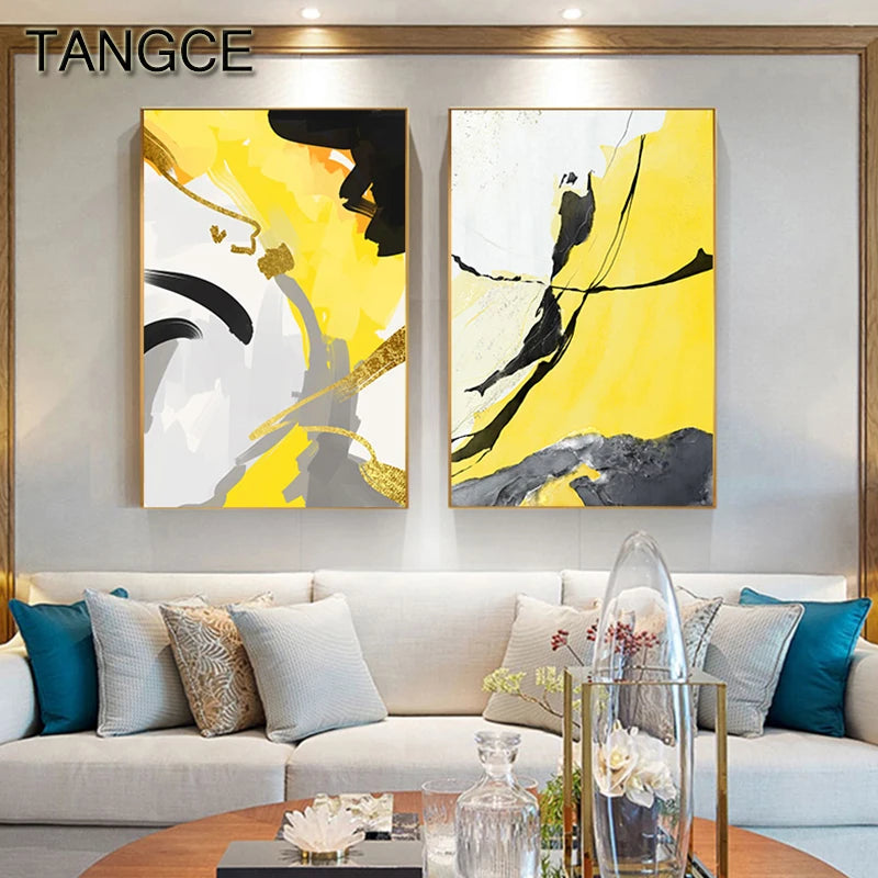 Large Abstract Yellow and Black Canvas