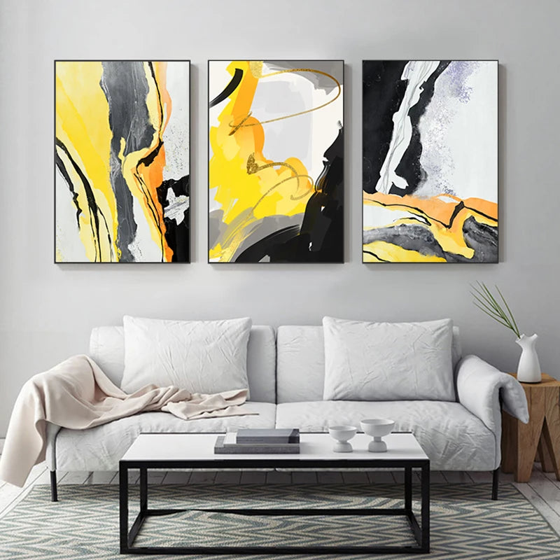 Large Abstract Yellow and Black Canvas