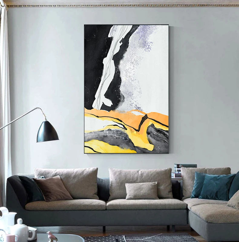 Large Abstract Yellow and Black Canvas