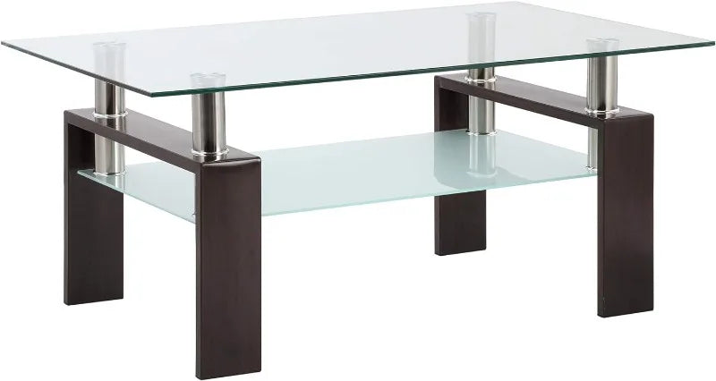 Modern 2-Tier Glass Coffee Table for Living Room