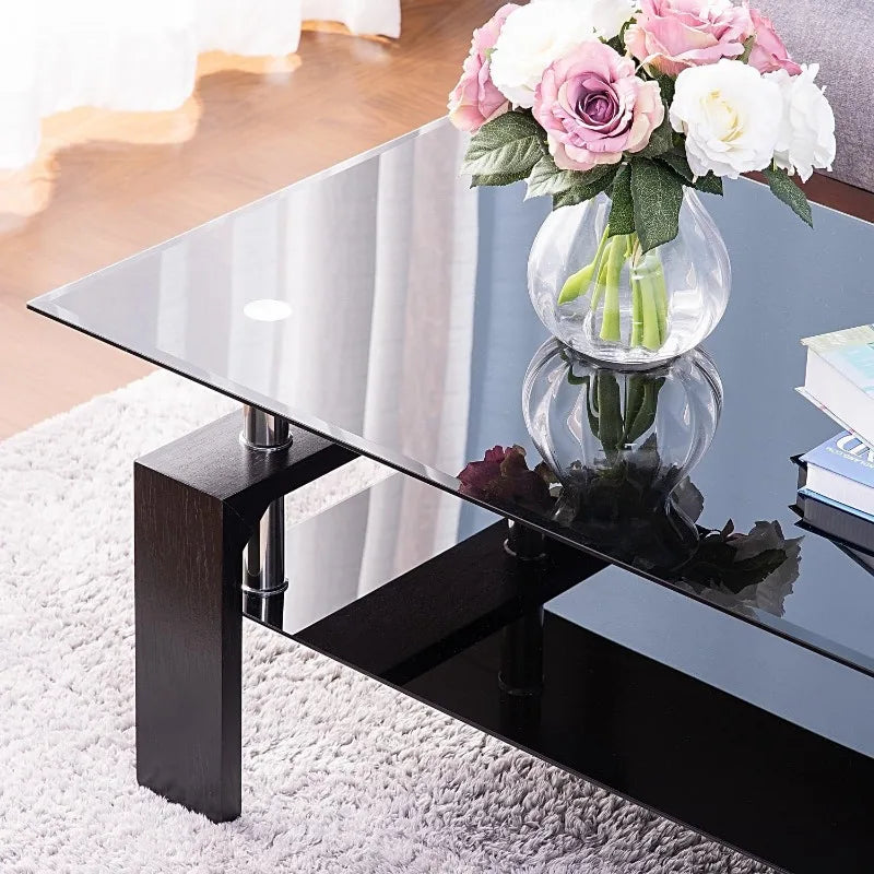 Modern 2-Tier Glass Coffee Table for Living Room