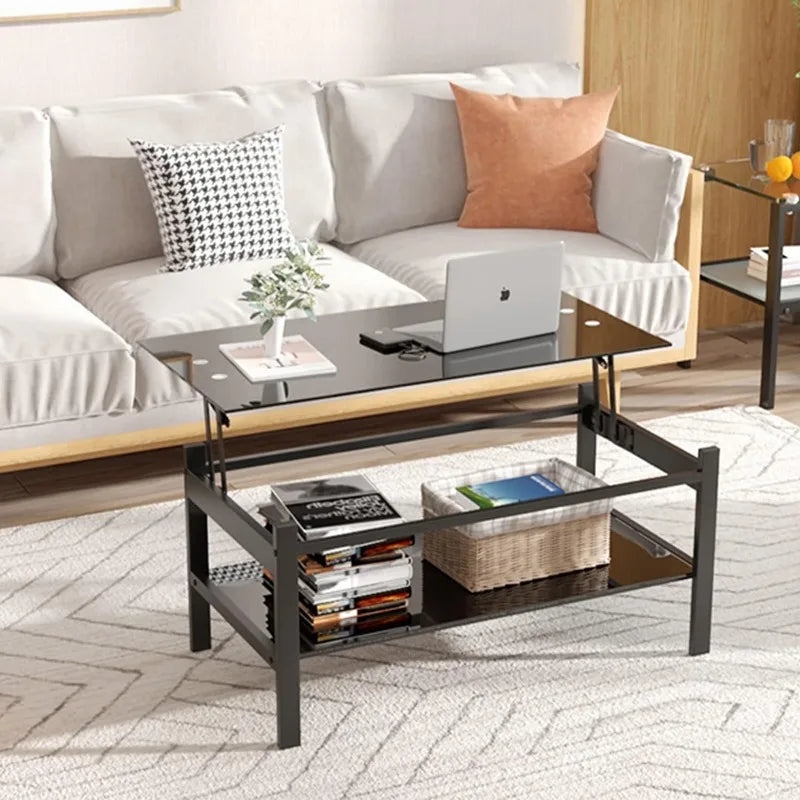 Modern 2-Tier Glass Coffee Table for Living Room