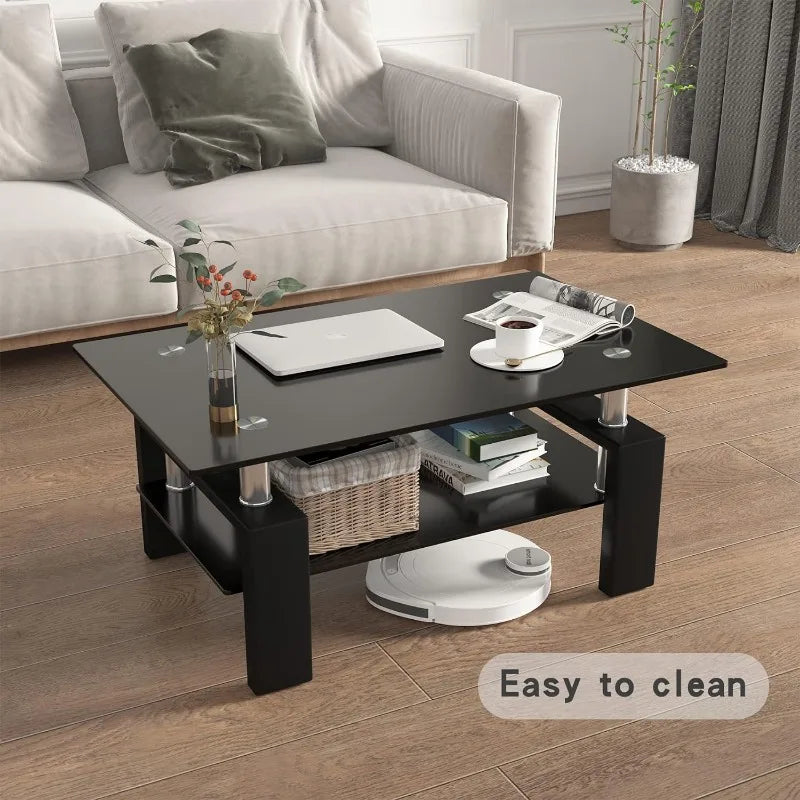 Modern 2-Tier Glass Coffee Table for Living Room