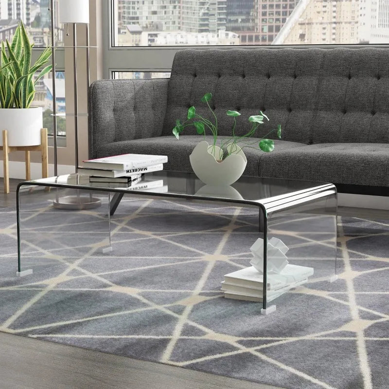 Modern 2-Tier Glass Coffee Table for Living Room