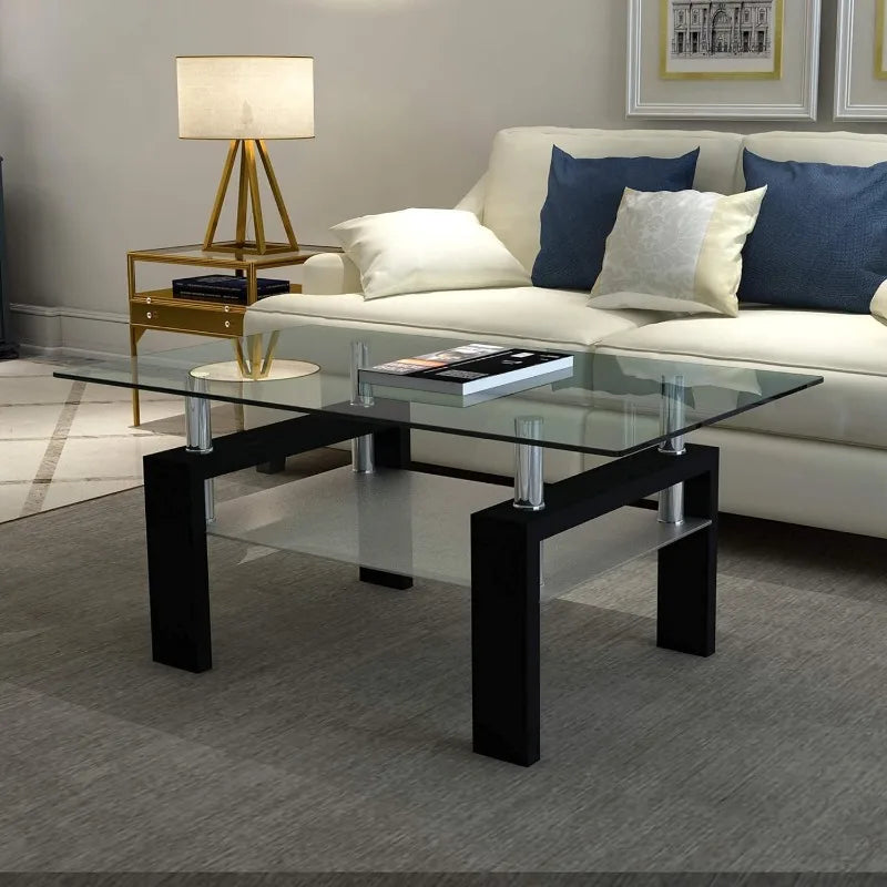 Modern 2-Tier Glass Coffee Table for Living Room