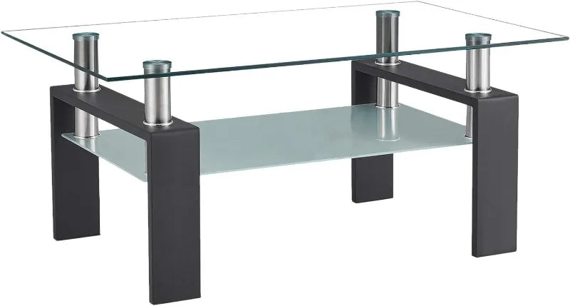 Modern 2-Tier Glass Coffee Table for Living Room