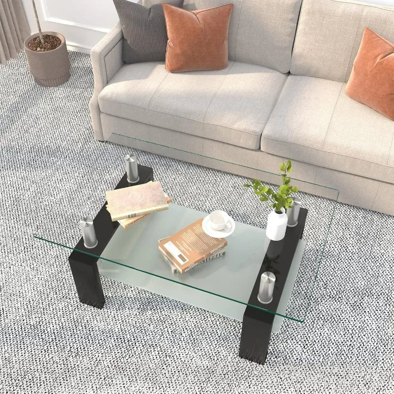 Modern 2-Tier Glass Coffee Table for Living Room