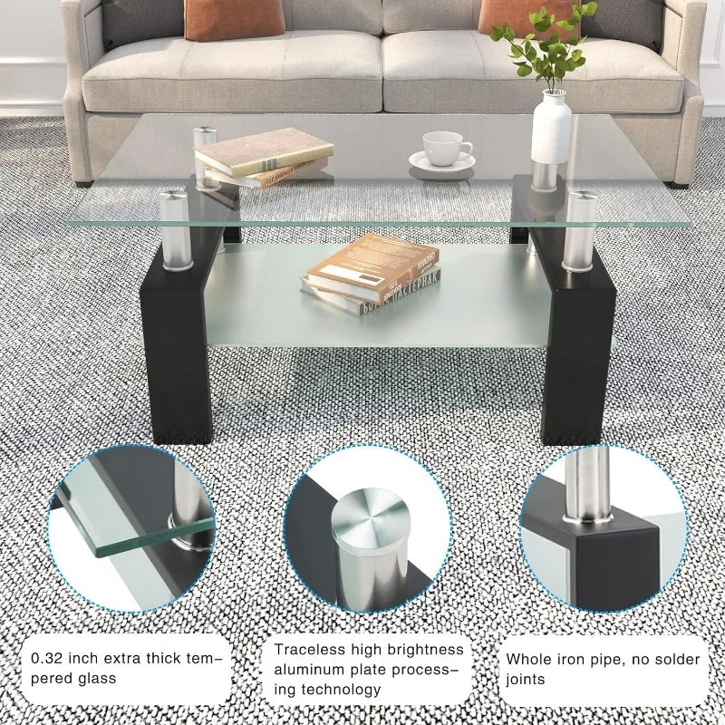 Modern 2-Tier Glass Coffee Table for Living Room