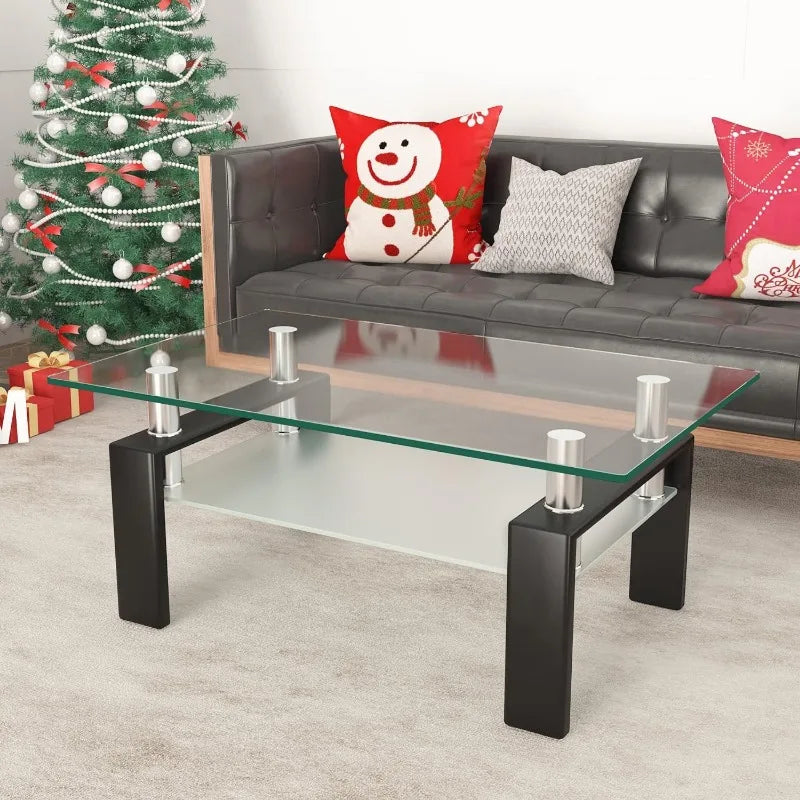 Modern 2-Tier Glass Coffee Table for Living Room