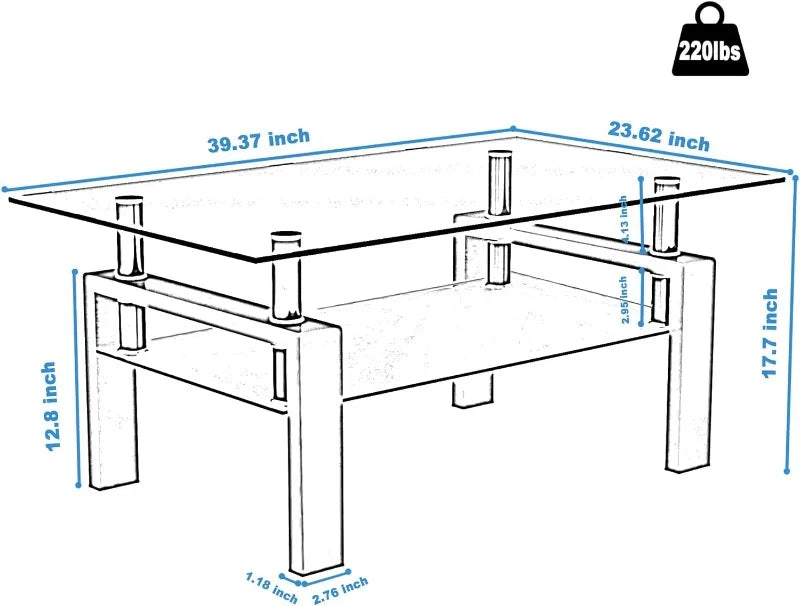 Modern 2-Tier Glass Coffee Table for Living Room