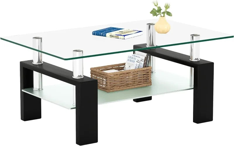 Modern 2-Tier Glass Coffee Table for Living Room