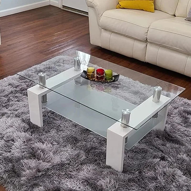 Modern 2-Tier Glass Coffee Table for Living Room