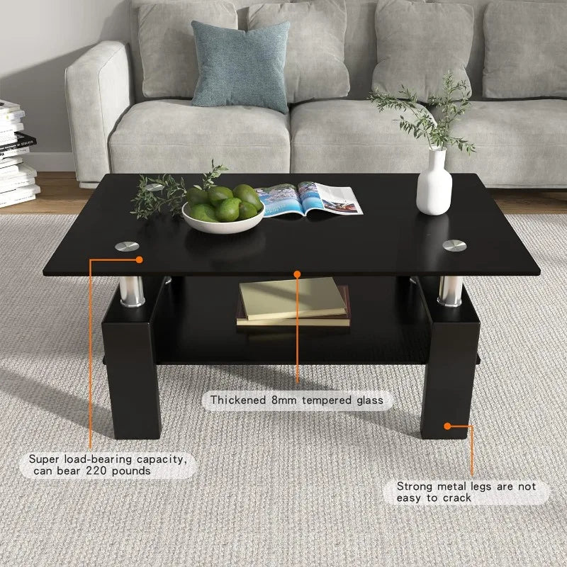 Modern 2-Tier Glass Coffee Table for Living Room