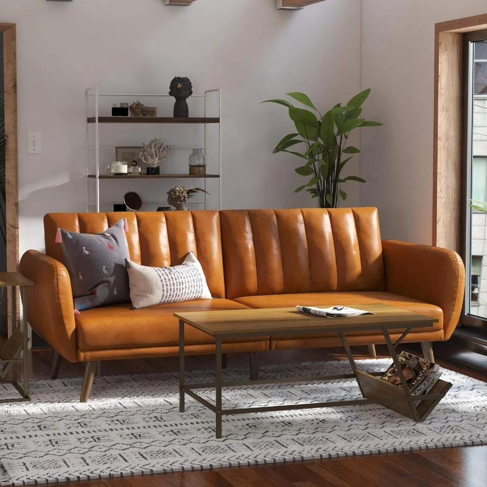 Brittany Camel Faux Leather Futon Sofa