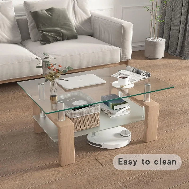 Modern 2-Tier Glass Coffee Table for Living Room