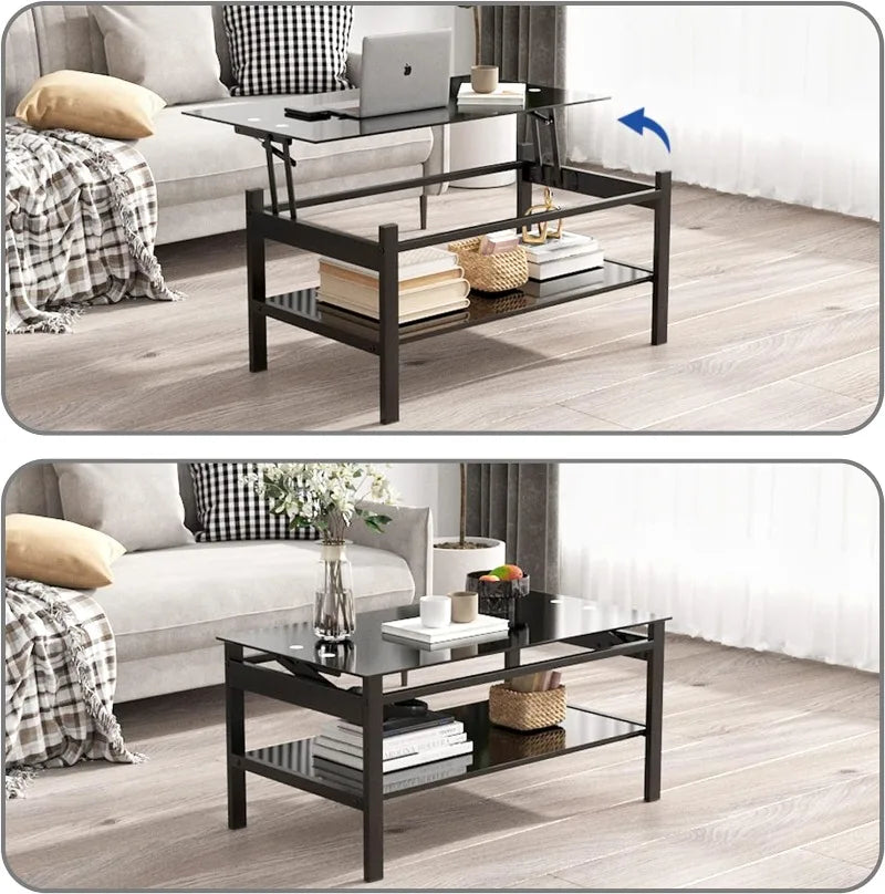 Modern 2-Tier Glass Coffee Table for Living Room