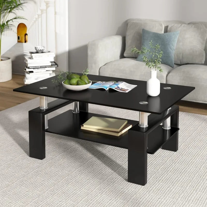 Modern 2-Tier Glass Coffee Table for Living Room