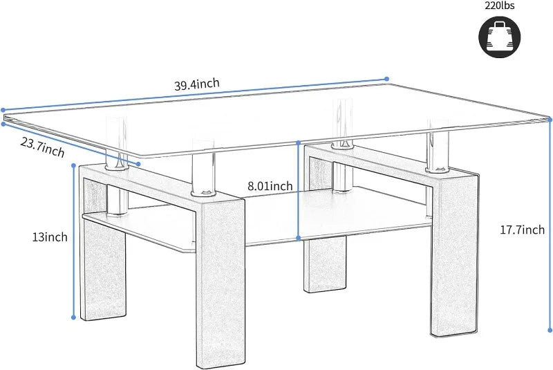 Modern 2-Tier Glass Coffee Table for Living Room